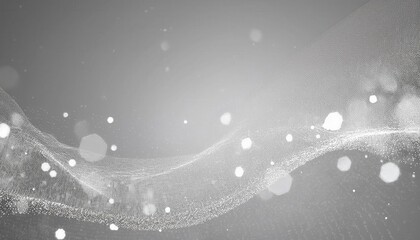 abstract digital wave of white particles on a gray background, glowing dust with a dynamic flow, futuristic data visualization

