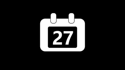 Calendar icon - day 27 animation Luma matte with transparent background 4K appointment, important date, Timetable. time management, organize meeting. Planning strategy.