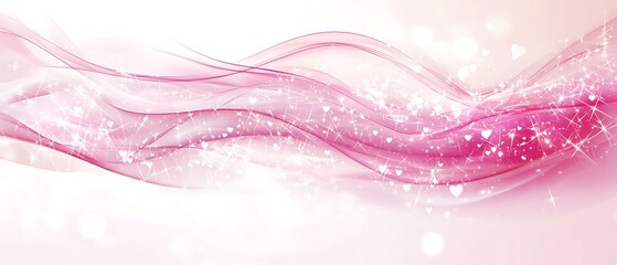 Elegant Pink Abstract Background with Flowing Waves and Sparkling Hearts