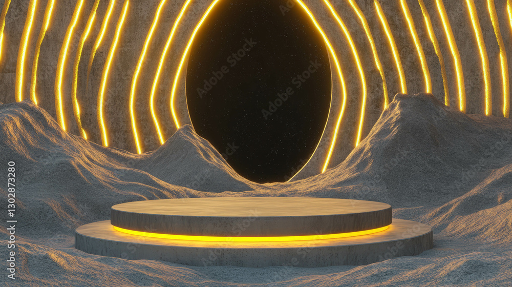 Aufkleber Futuristic abstract environment with illuminated concrete podium for design and display concepts