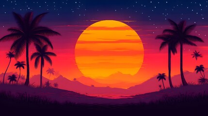 Tropical Sunset Silhouette Landscape
