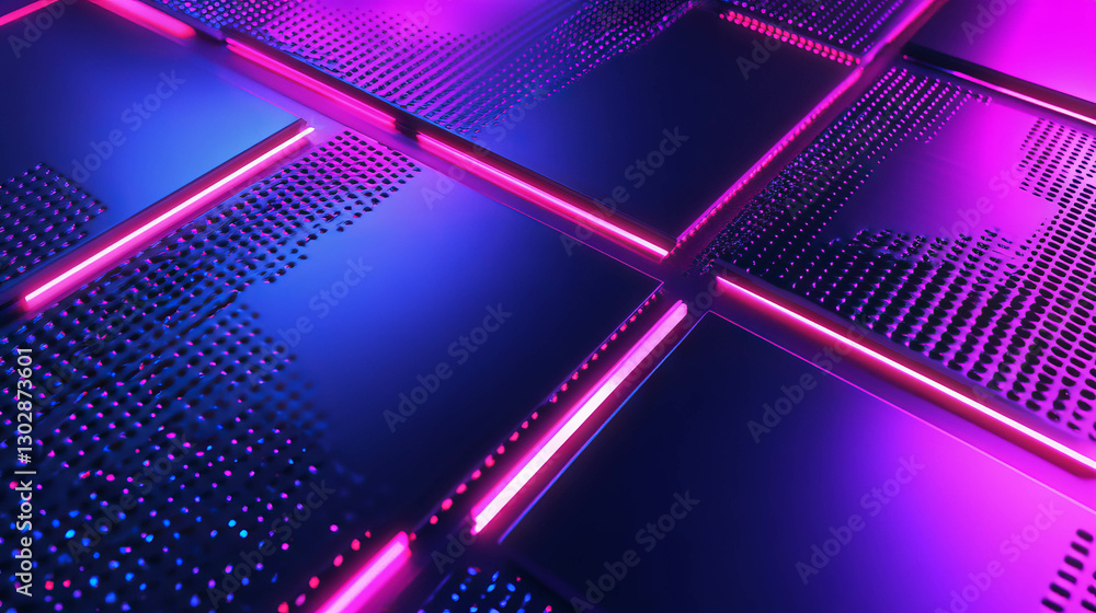 Poster Futuristic neon abstract background with dark geometric patterns for design and technology projects