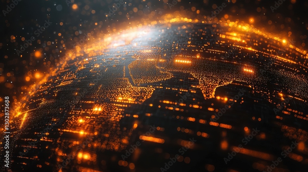 Poster abstract representation of a digital globe with illuminated network connections and data points symb