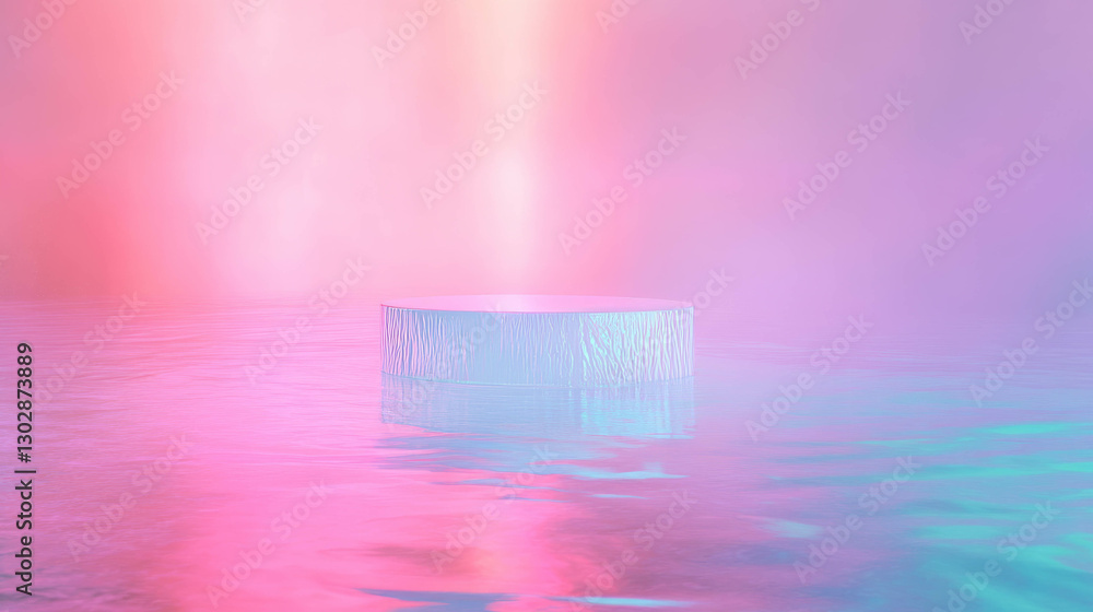 Poster Abstract background with floating geometric shape on pastel gradient scene for modern design