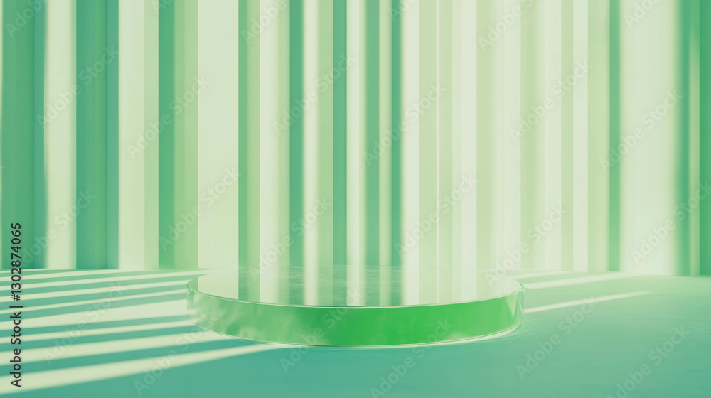 Poster modern abstract design with glass podium and vertical stripes for presentation or display