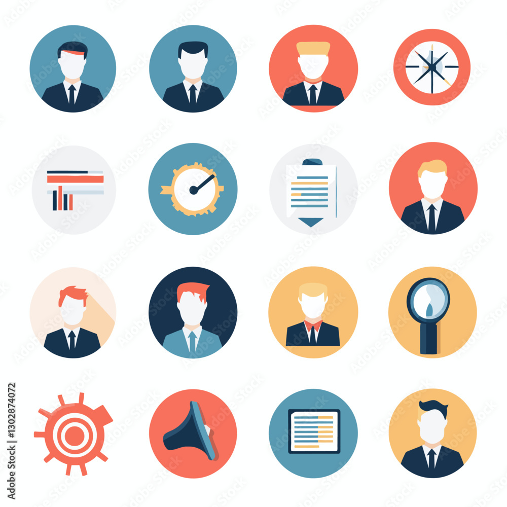 Aufkleber flat design business icons set vector collection of teamwork elements