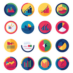 Business Data Visualization Icons: Analytics Charts and Graphic Symbols