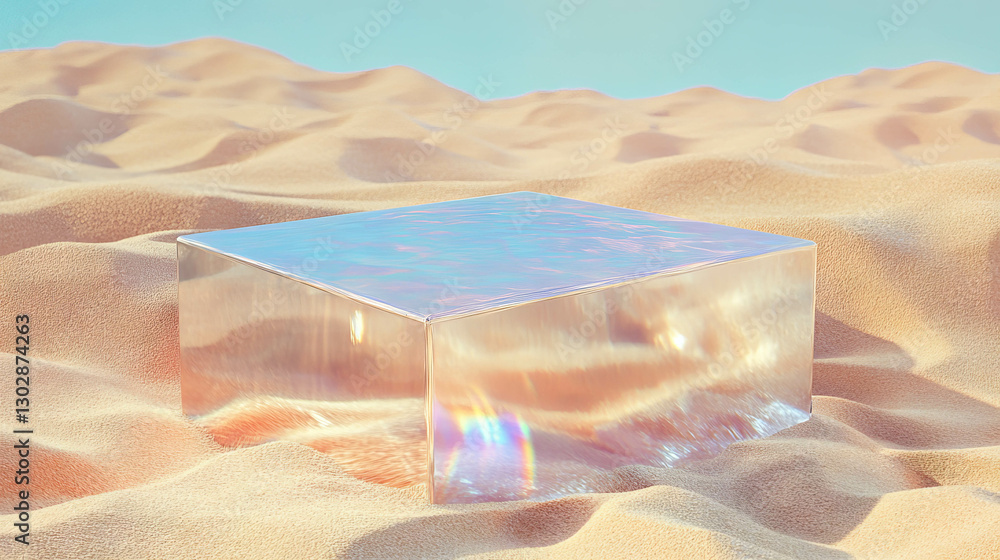 Poster elegant abstract background with glass podium on sand dunes for artistic display