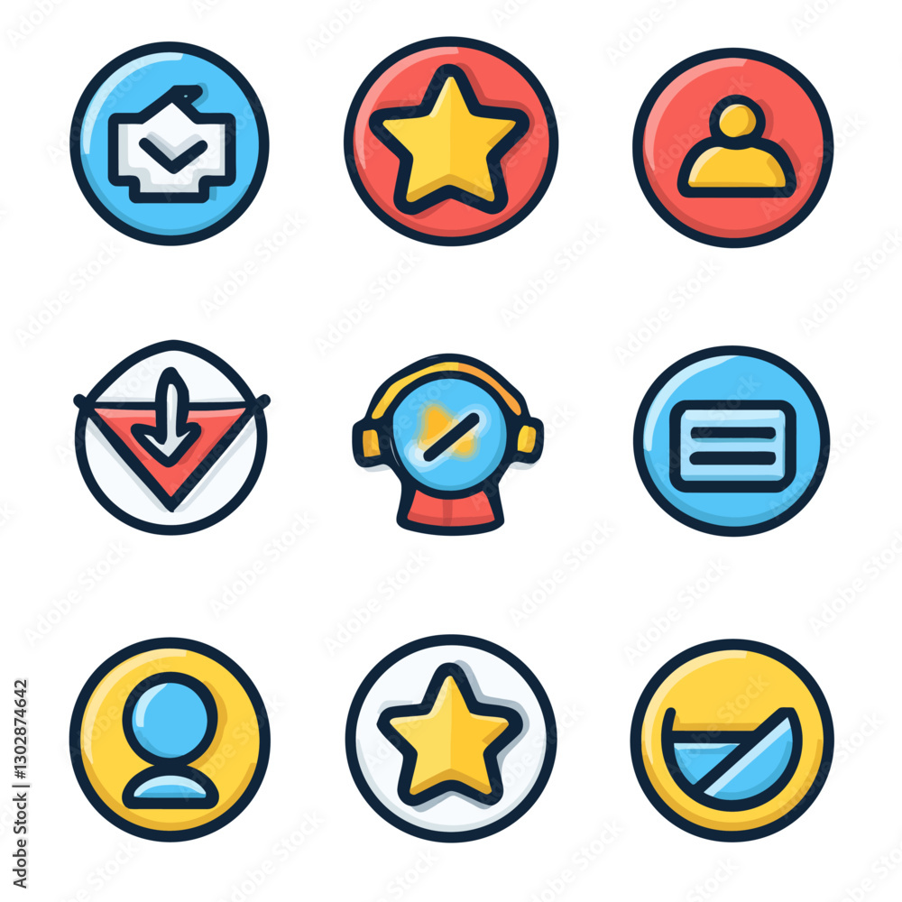 Poster set of nine vector icons for web and mobile applications - flat design