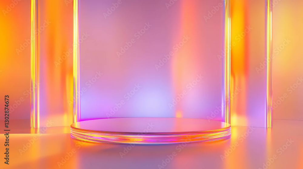 Aufkleber Vibrant abstract background with glass podium and colorful gradient for display design