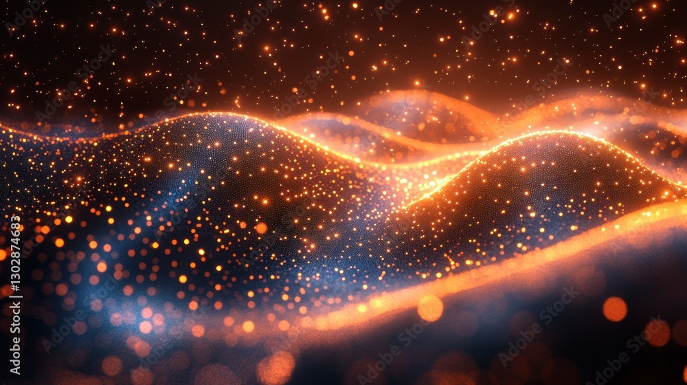 Poster abstract waves of light and dots in a futuristic design