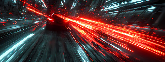 Abstract Sci-Fi Motion with Red Light Streaks