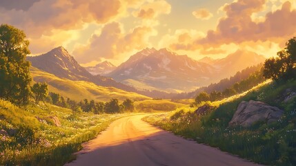 Scenic road photography journey through majestic mountains travel landscape serene environment golden hour view