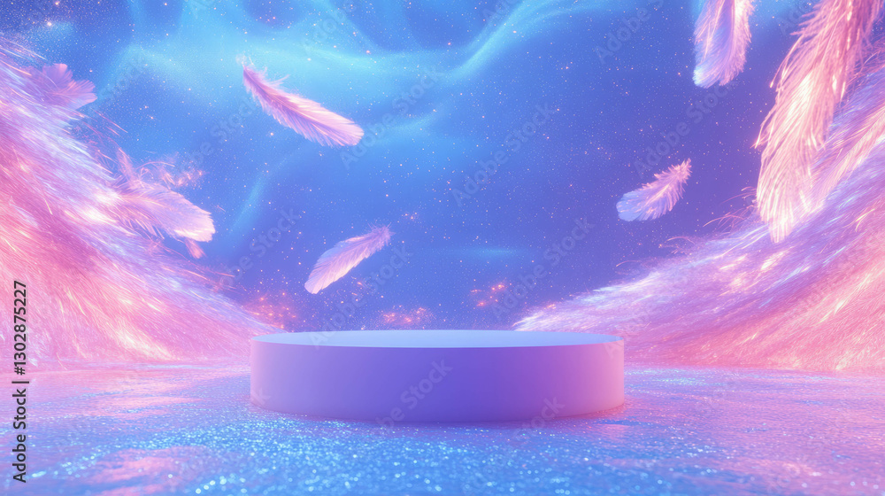 Leinwandbilder mystical abstract background with podium and ethereal feathers for design concepts