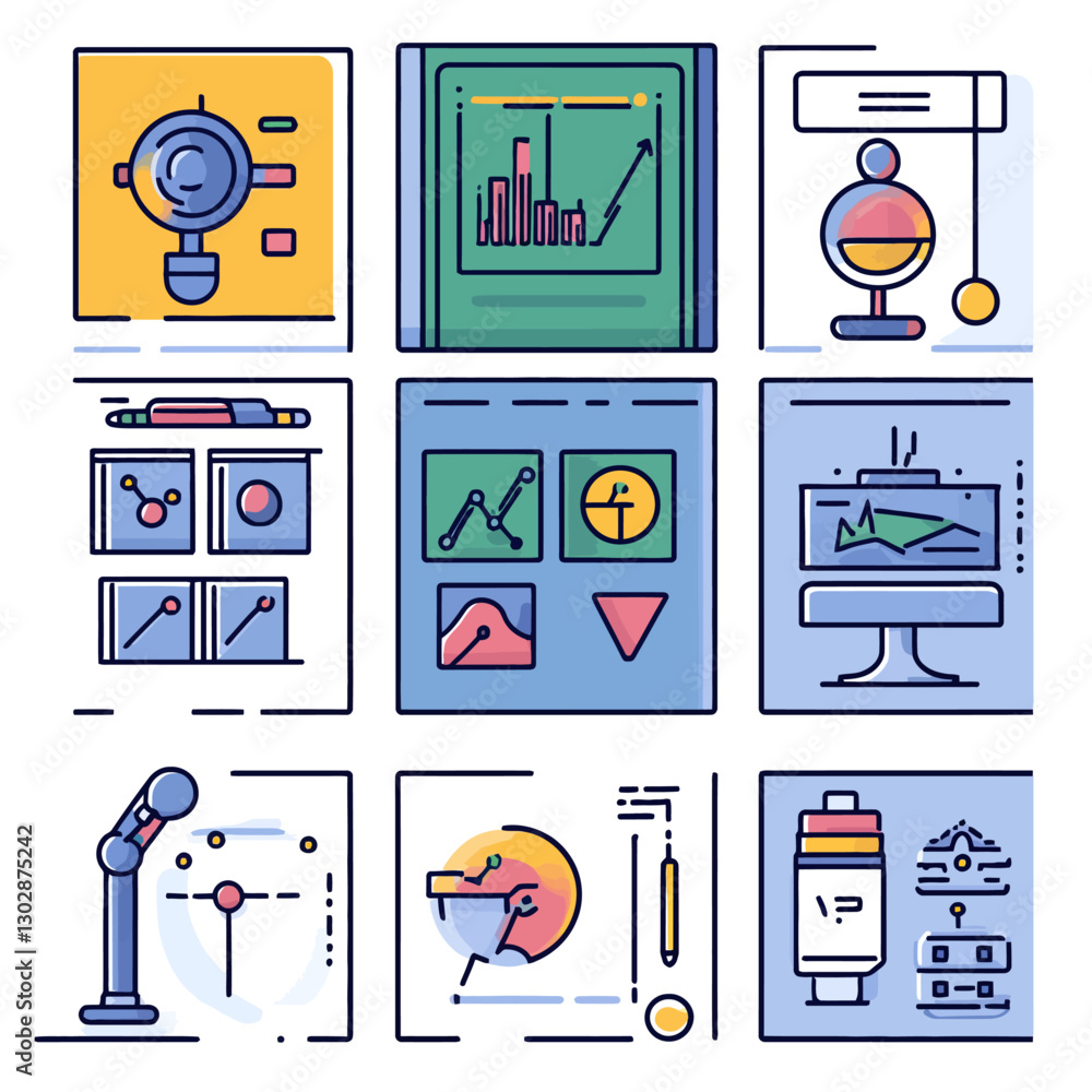 Aufkleber diverse data visualizations on screens for analysis and technology concept