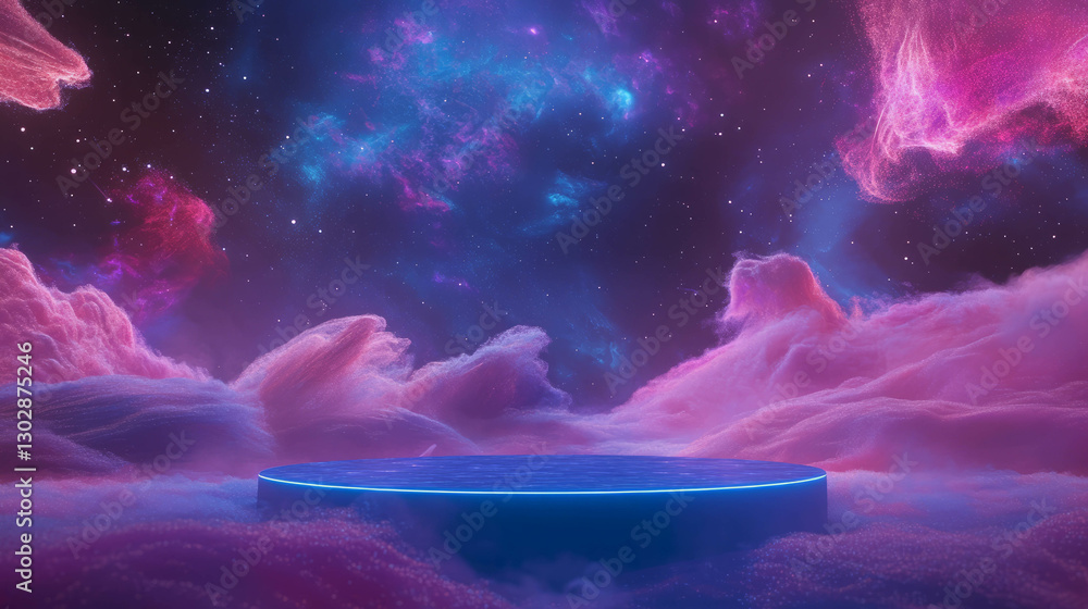 Aufkleber celestial dreamscape with illuminated podium for futuristic design concepts