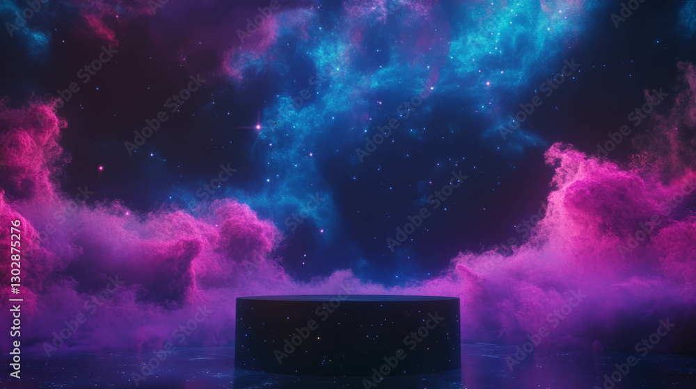 Aufkleber mysterious cosmic podium against vibrant nebula background for display design
