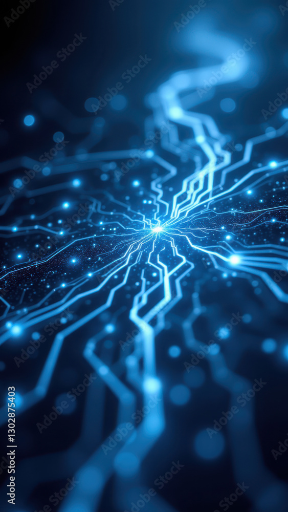 Aufkleber an abstract digital illustration showcasing a neural network with vibrant blue lights, signifying co