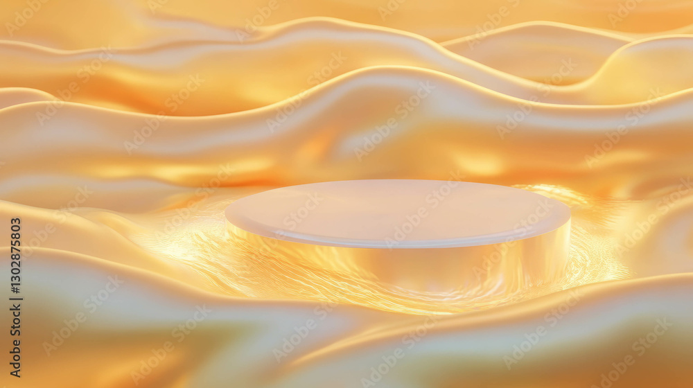 Poster Abstract golden wave background with emerging podium for elegant design concepts