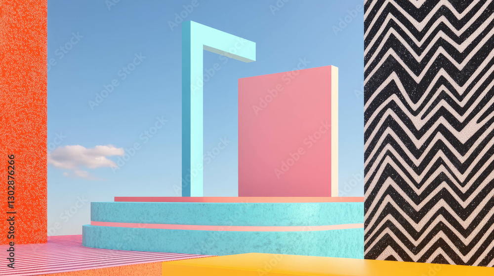 Poster Geometric abstract background with colorful podium and bold patterns for modern design