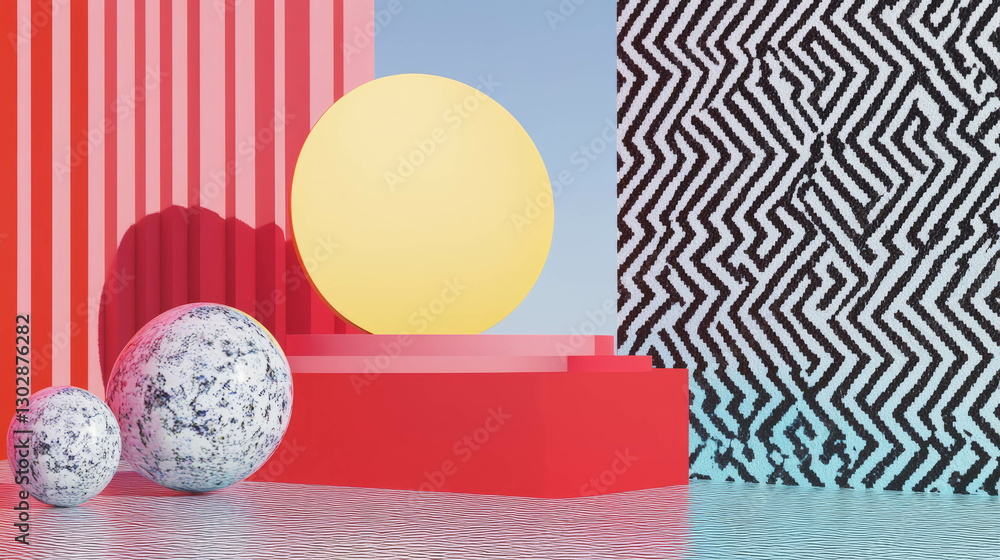 Poster modern abstract background with geometric podium and bold patterns for creative design