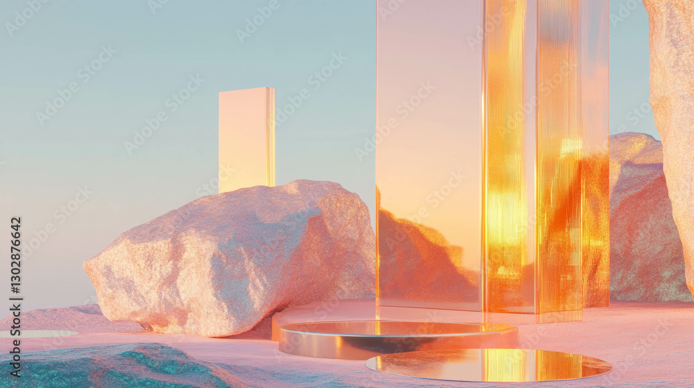 Poster abstract background with golden podium and stone elements for modern design