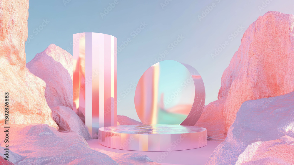Aufkleber abstract pastel background featuring geometric podium and reflective elements for modern design