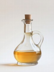 Glass Oil Bottle with Cork Stopper Filled with Golden Oil Liquid
