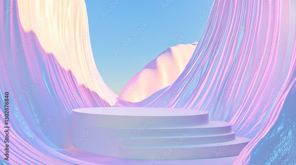 Aufkleber abstract pastel scene with curved podium for modern design and presentation