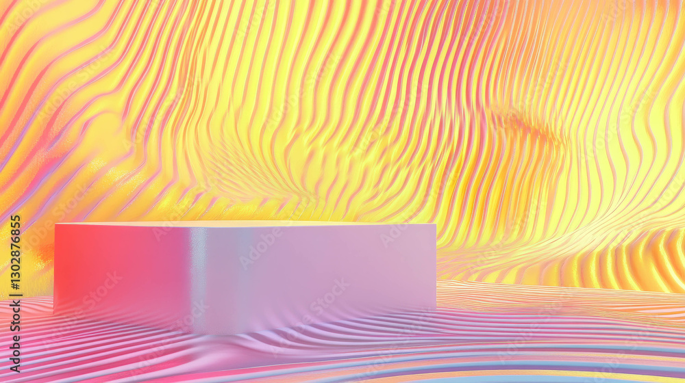 Poster Colorful abstract background with wavy patterns and podium for display and presentation design