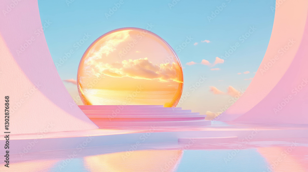 Poster modern abstract background with a podium and ethereal sky reflections for creative design