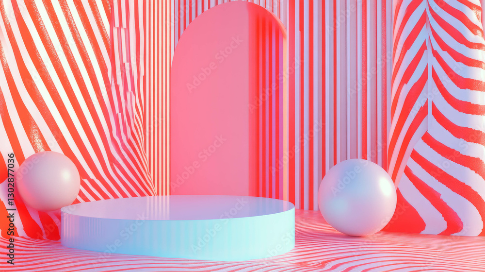 Poster Modern geometric abstract background with podium and zigzag patterns