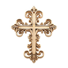 Elegant ornate cross design with intricate details and golden finish, symbolizing faith and spirituality. Perfect for religious themes and decorative purposes