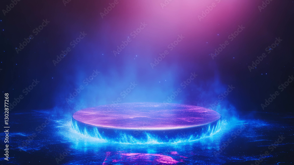 Poster illuminated abstract podium with vibrant neon background design