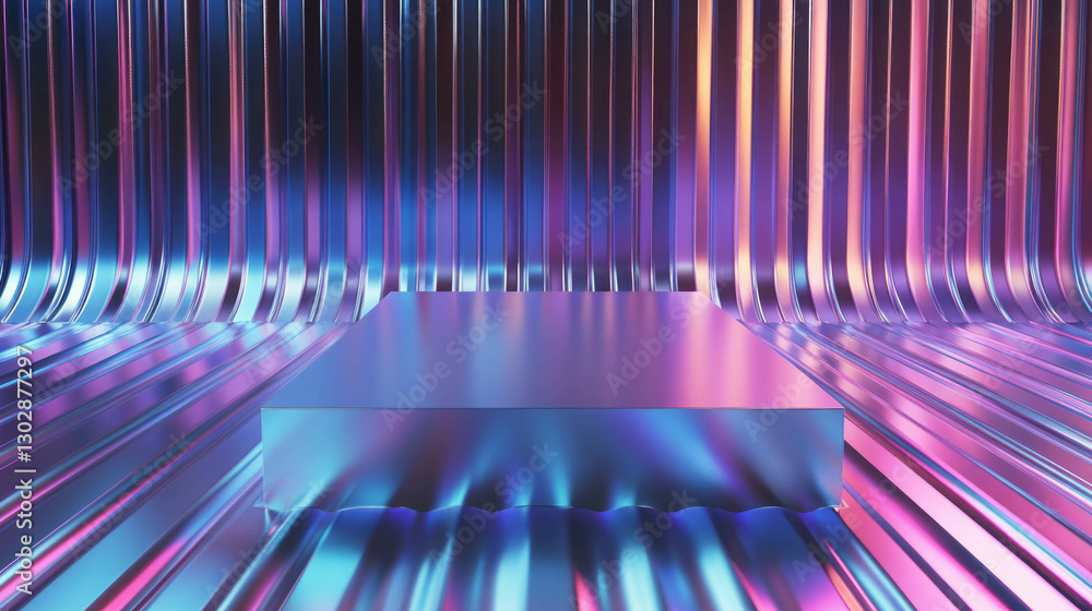 Poster futuristic abstract background with metallic podium for product display