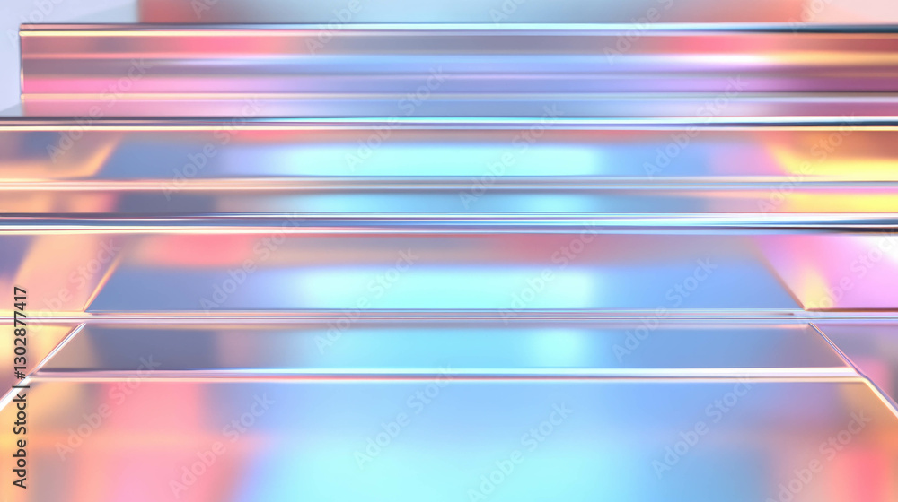 Poster Colorful abstract background with reflective podium and geometric patterns