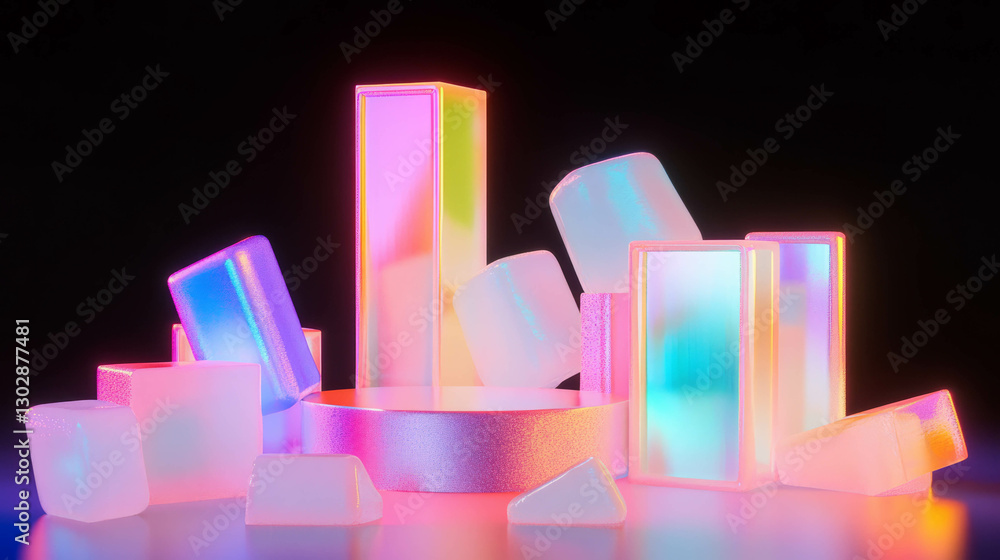 Aufkleber vibrant abstract background with colorful podium and geometric shapes for creative design