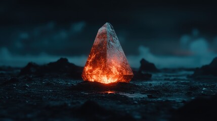 A captivating image of a glowing crystal pyramid on an ashen ground, radiating an enchanting light that draws the viewer into a world of imagination and wonder.