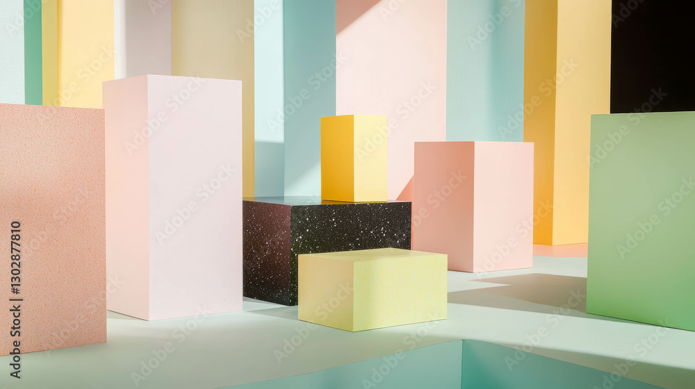 Aufkleber Colorful geometric abstract background with multi-level podiums for display and design