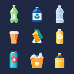 Assorted Plastic Products with Recycling Symbols on a Dark Background