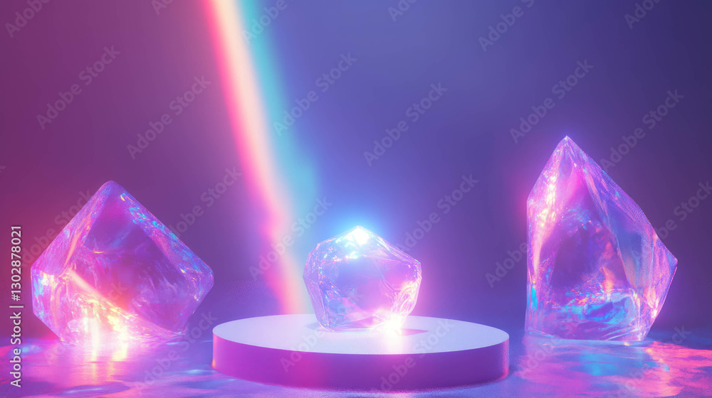 Poster futuristic abstract podium with glowing crystal background for creative design