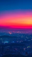 Naklejka premium Red and blue gradient sky mountains illustration poster background