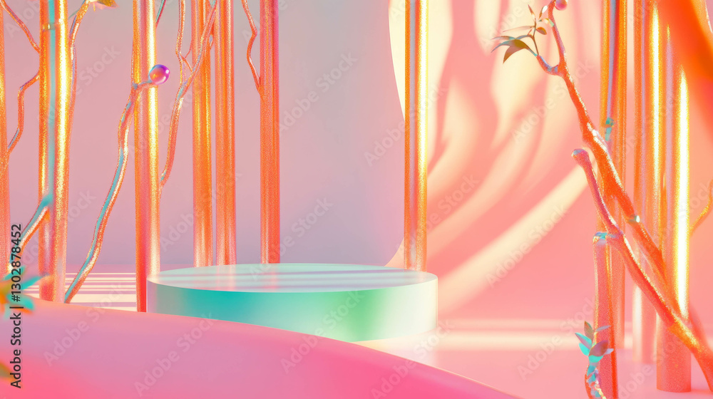 Poster vibrant abstract background with podium for modern display design