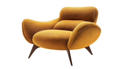 Stylish mustard yellow armchair, modern design.
