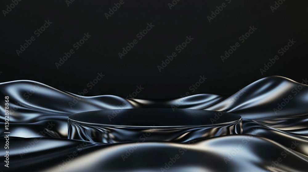 Poster abstract liquid metal texture with central podium for modern display design