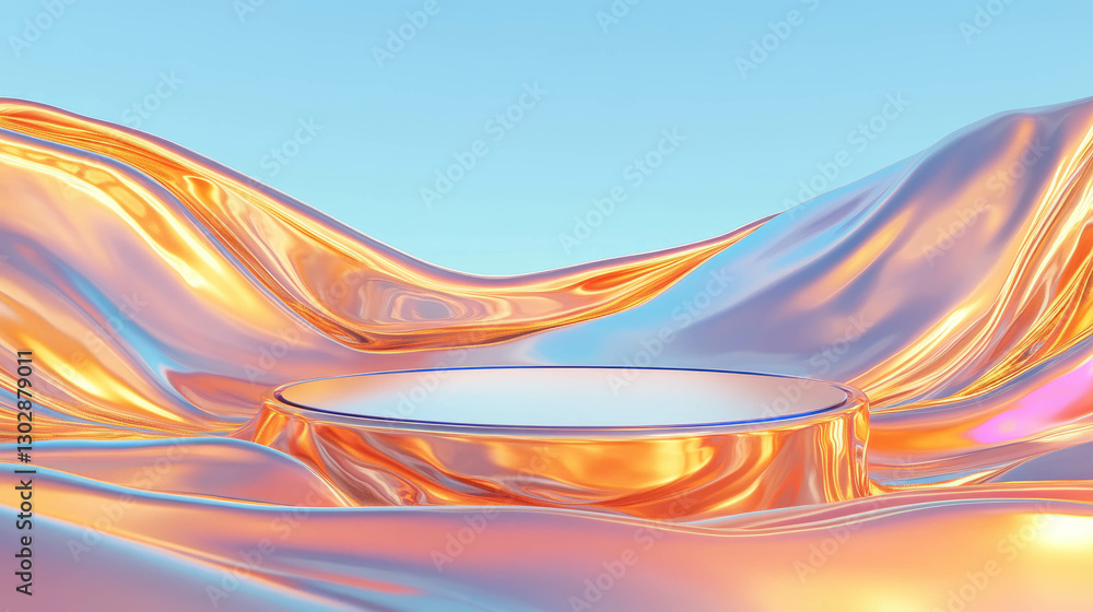 Poster abstract liquid-inspired podium in a colorful background for modern design concepts