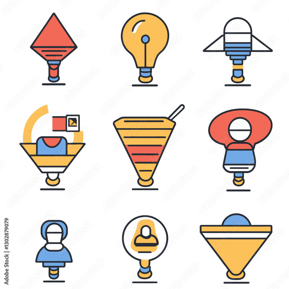 Poster colorful abstract icon set representing ideas, data analysis and concepts