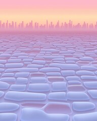 Obraz premium Surreal Landscape with Futuristic Skyline and Dreamy Colors at Sunset