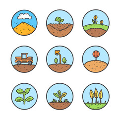 Agriculture Icons Set Illustration Showing Growth Stages and Farm Elements