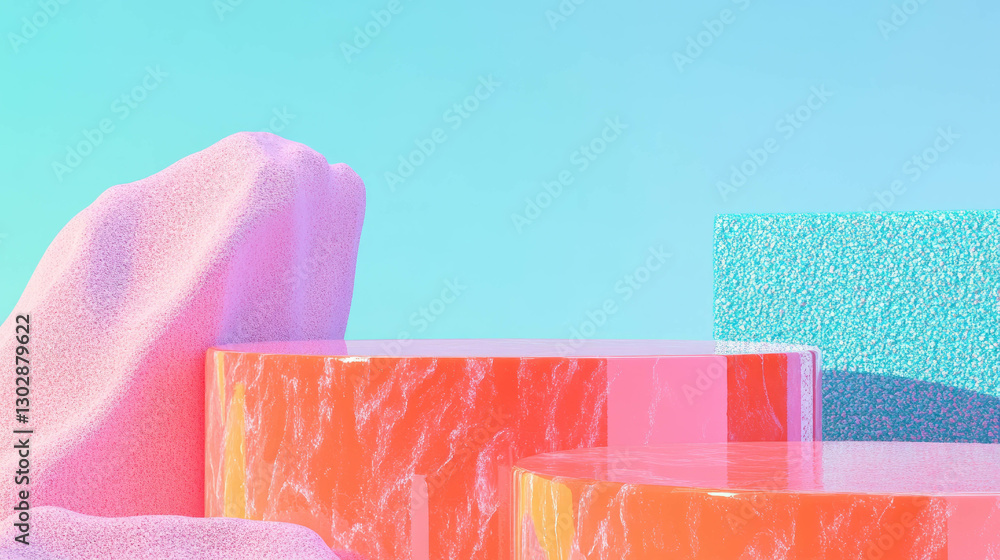 Poster Abstract colorful background with podium and modern geometric design for display setup